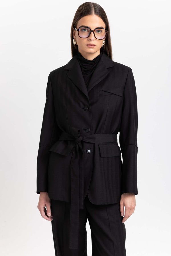 Nehera Black Herringbone Suiting Tailored Jacket