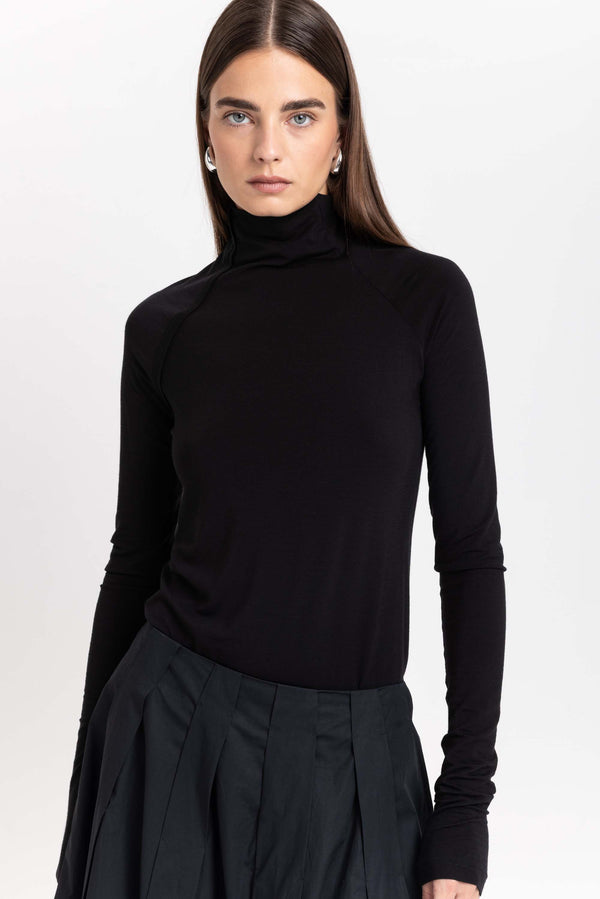 Nehera Black Lyocell Wool Jersey Rollneck
