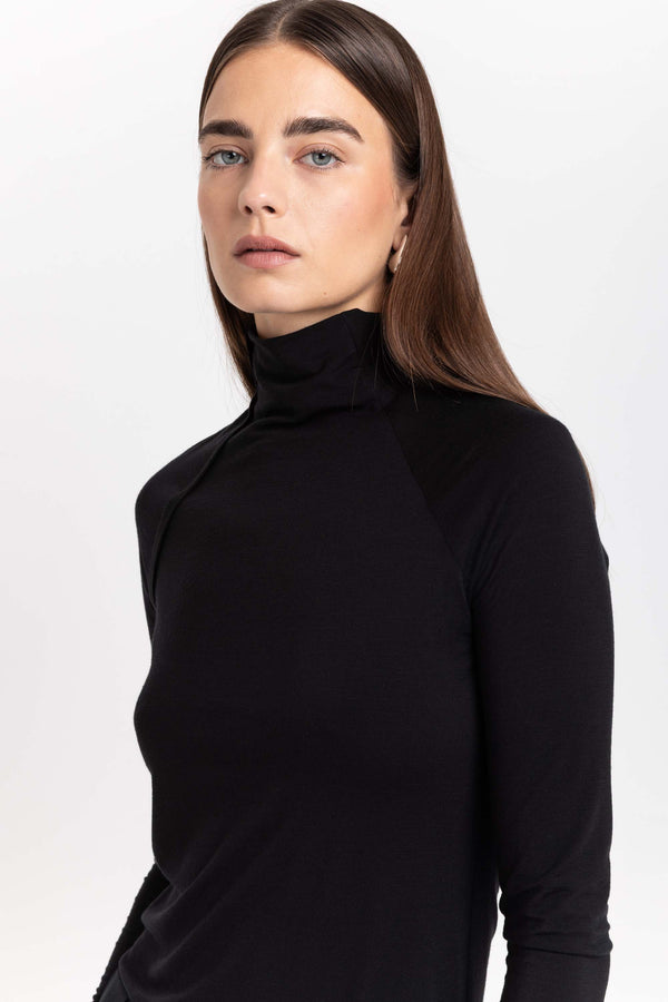 Nehera Black Lyocell Wool Jersey Rollneck