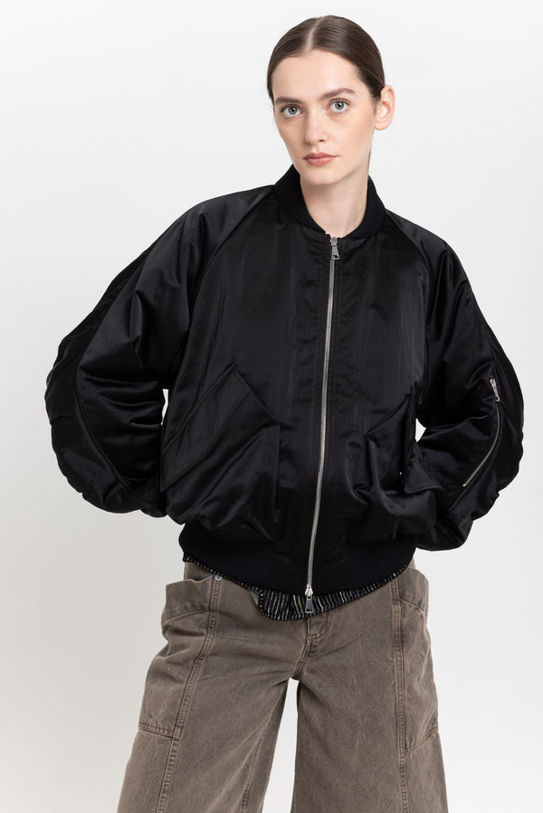 Nehera Black Satin Nylon Bomber