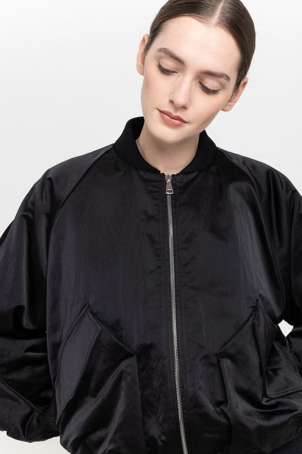 Nehera Black Satin Nylon Bomber