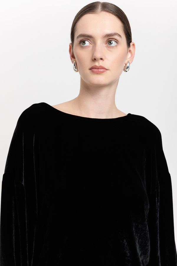Nehera Black Silk Viscose Velvet Open Back Top