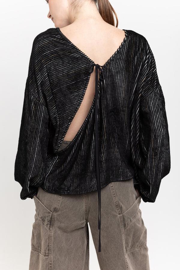 Nehera Black Stripe Corduroy Velvet Open Back Top