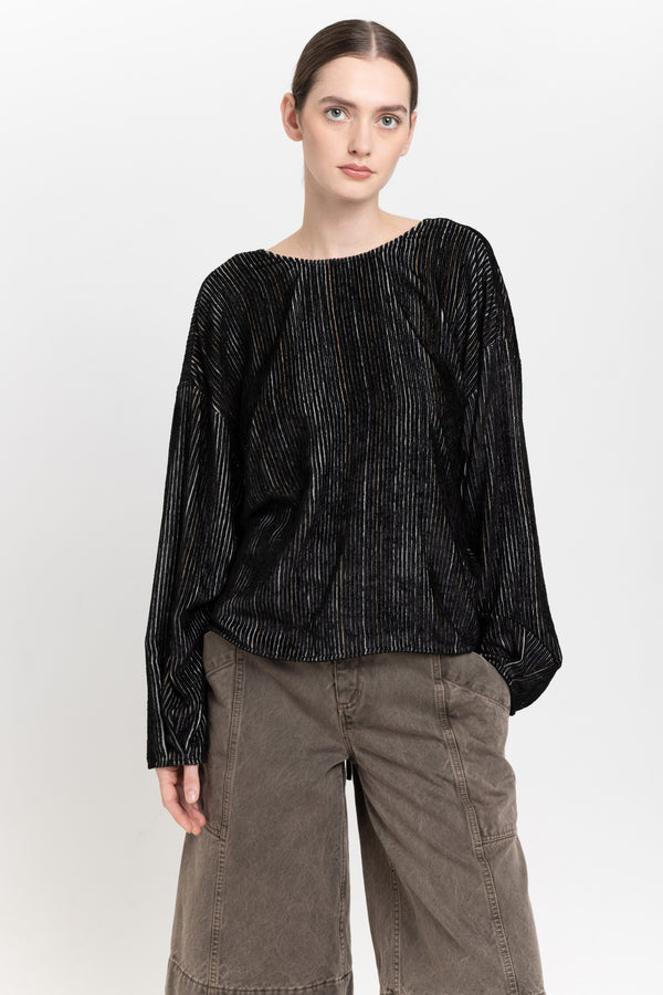Nehera Black Stripe Corduroy Velvet Open Back Top