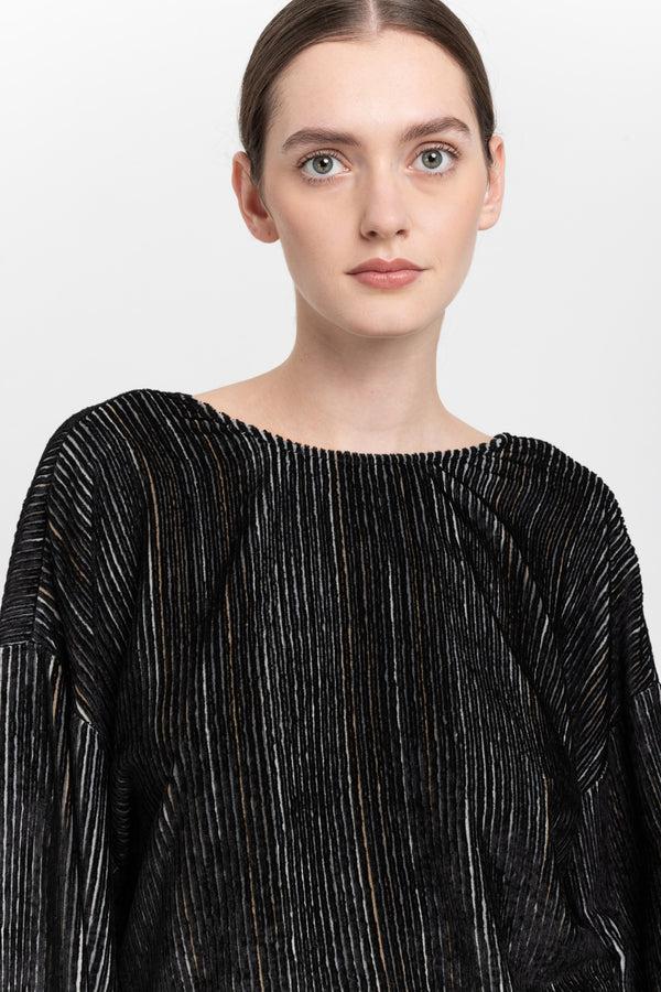 Nehera Black Stripe Corduroy Velvet Open Back Top