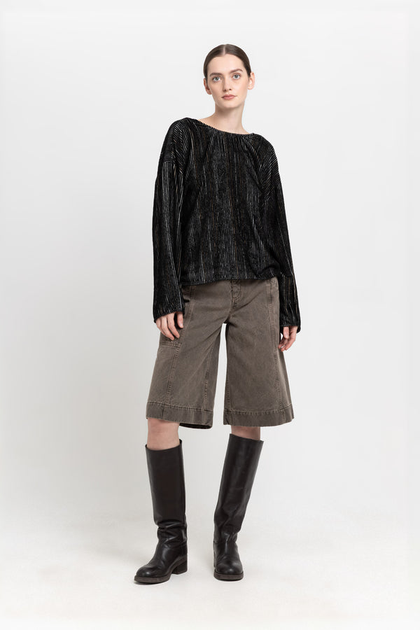 nehera Black stripe corduroy velvet open back top