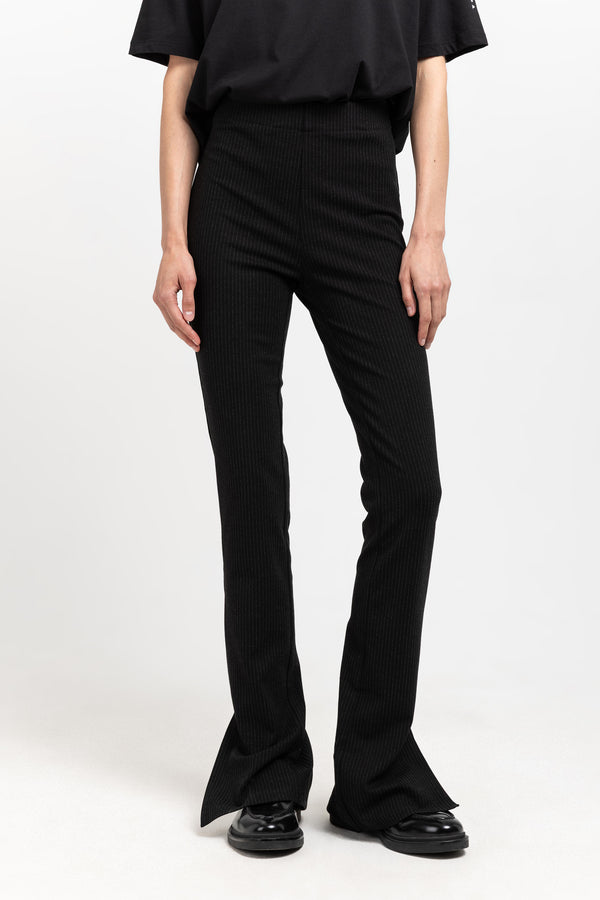 Nehera Black Striped Bistretch Flared Fitted Pants