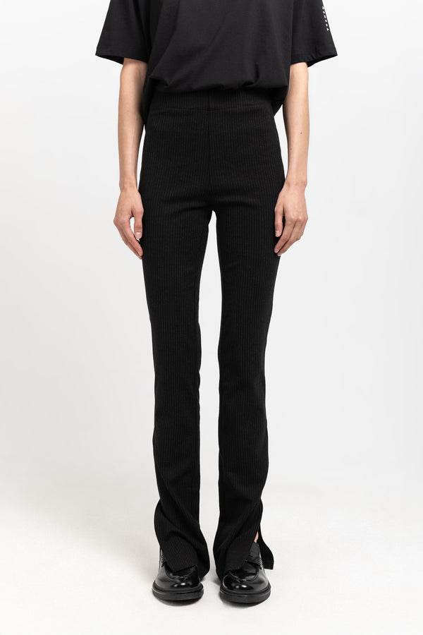 Nehera Black Striped Bistretch Flared Fitted Pants