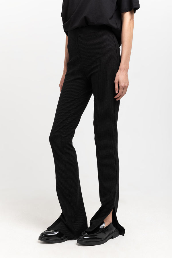 Nehera Black Striped Bistretch Flared Fitted Pants