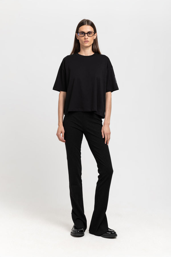 nehera Black striped bistretch flared fitted pants