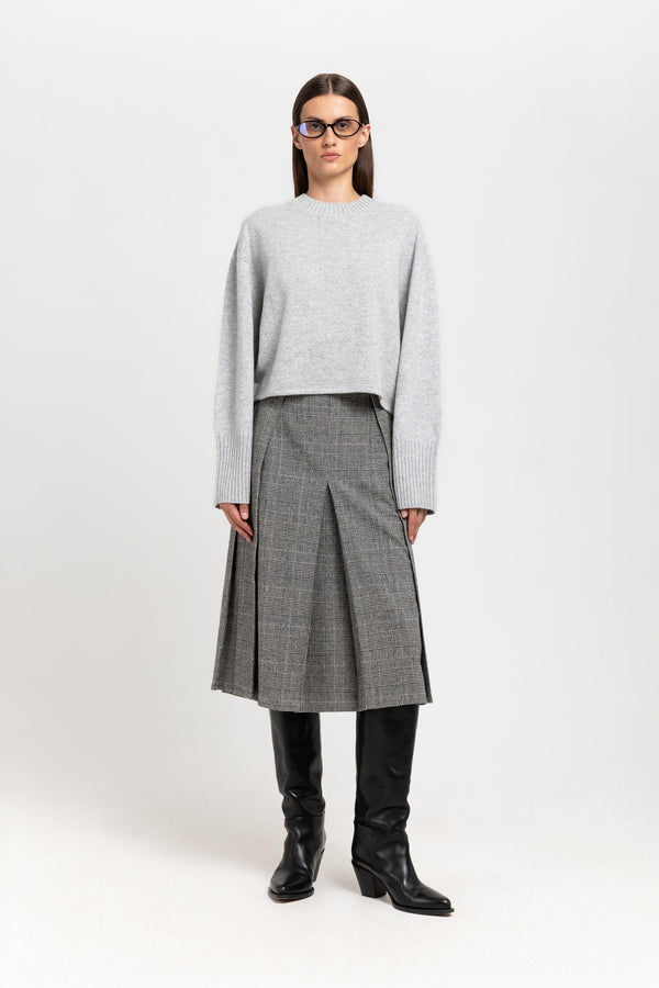 Nehera Black & White Checkered Wool Pleated Skirt
