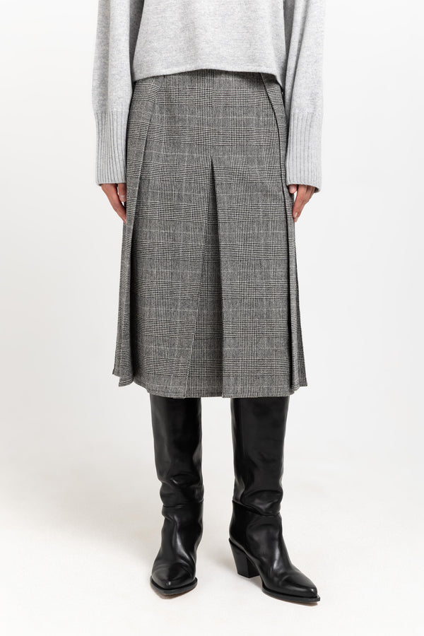 Nehera Black & White Checkered Wool Pleated Skirt
