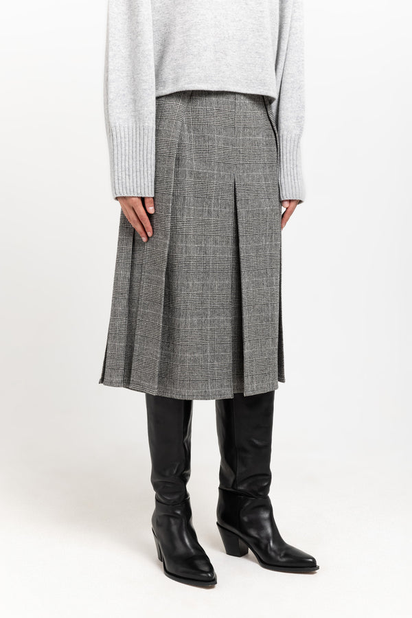 Nehera Black & White Checkered Wool Pleated Skirt