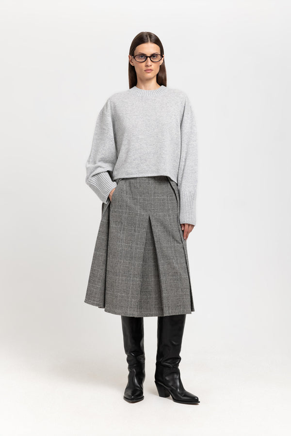 nehera Black & white checkered wool pleated skirt