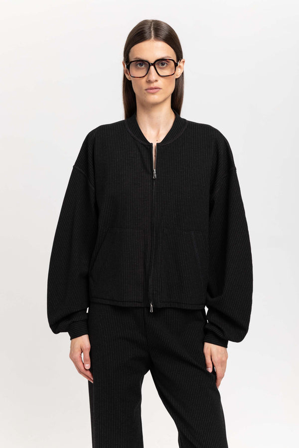 Nehera Black With Grey Striped Viscose Soft Bomber