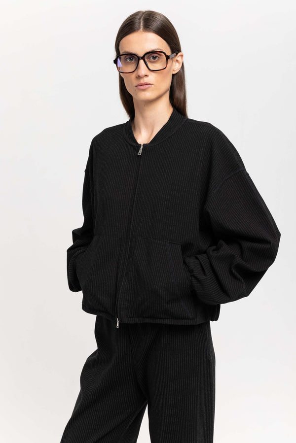 Nehera Black With Grey Striped Viscose Soft Bomber