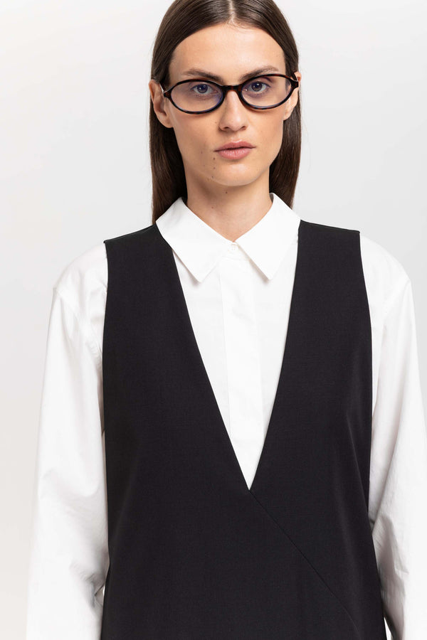 Nehera Black Wool Twill Sleeveless Office Dress