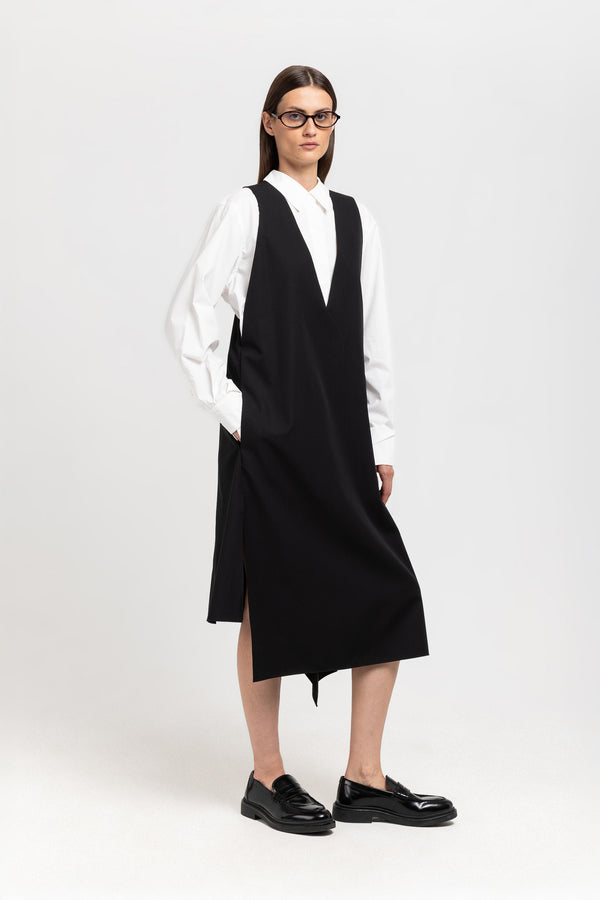 Nehera Black Wool Twill Sleeveless Office Dress