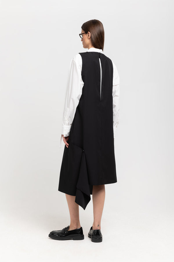 Nehera Black Wool Twill Sleeveless Office Dress