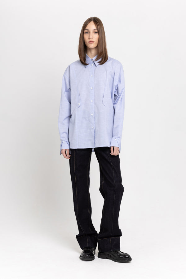 Nehera Blue Chambaray Poplin Wrap Shirt