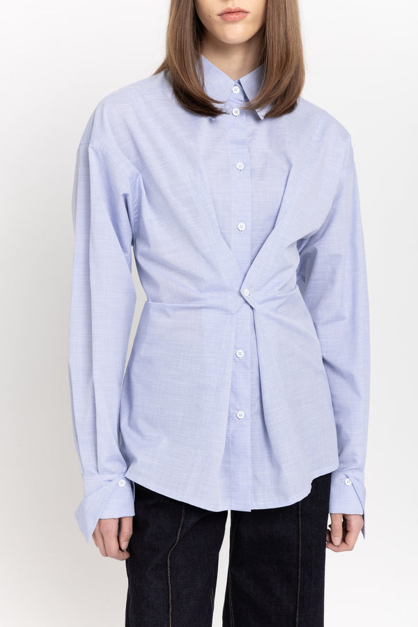 Nehera Blue Chambaray Poplin Wrap Shirt