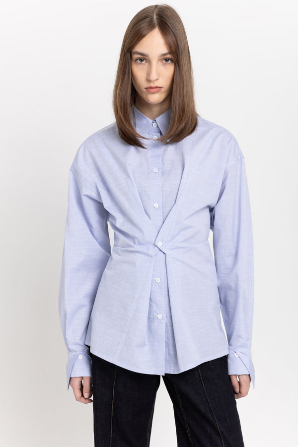 Nehera Blue Chambaray Poplin Wrap Shirt