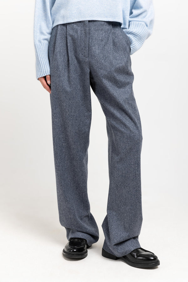 Nehera Blue Herringbone Suiting Tailored Pants