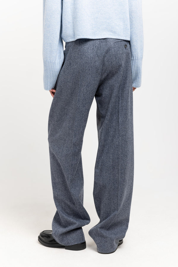 Nehera Blue Herringbone Suiting Tailored Pants
