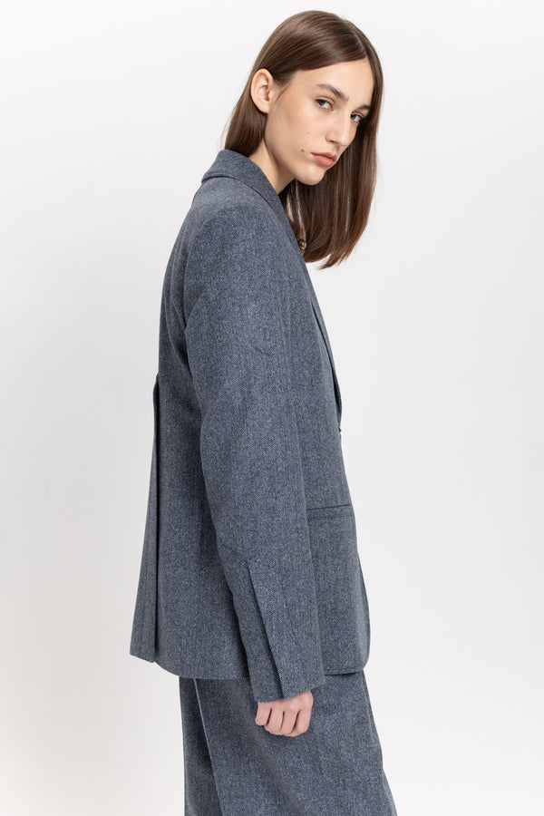 Nehera Blue Herringone Suiting Relaxed Fit Jacket