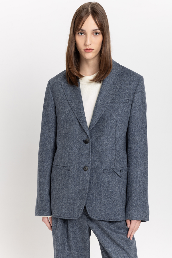 Nehera Blue Herringone Suiting Relaxed Fit Jacket