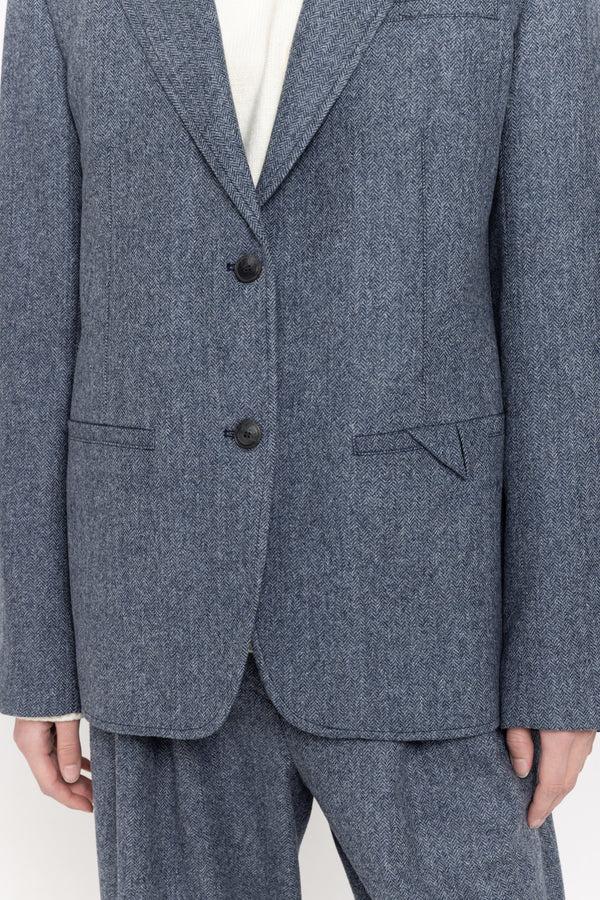 Nehera Blue Herringone Suiting Relaxed Fit Jacket