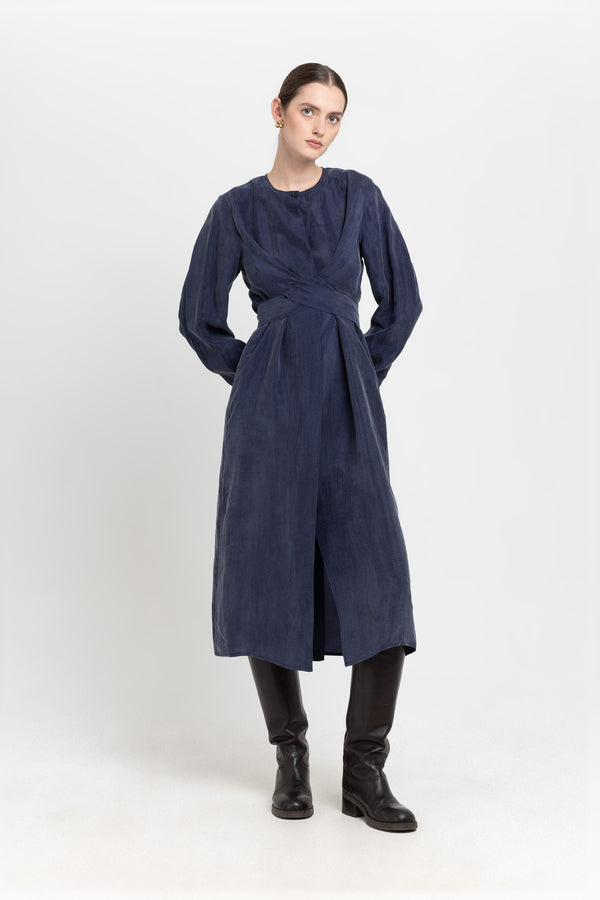 Nehera Blue Washed Tencel Dress With Tie Detail