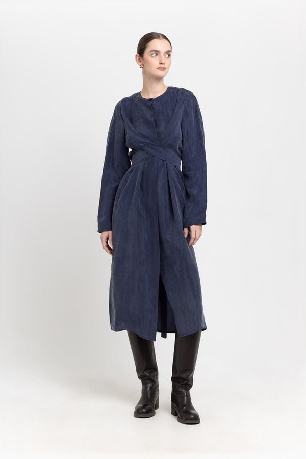 Nehera Blue Washed Tencel Dress With Tie Detail