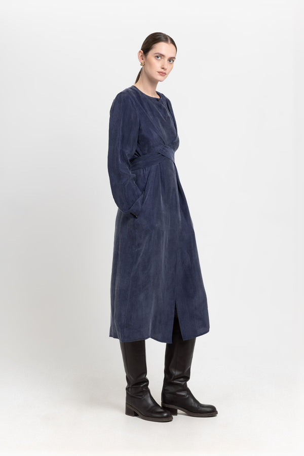 nehera Blue washed tencel dress with tie detail