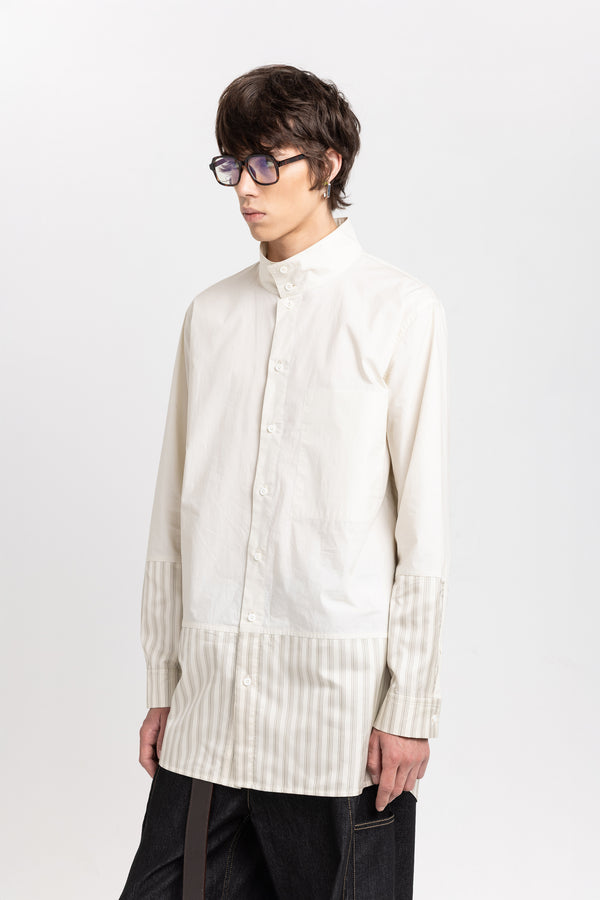 Nehera Bone Crispy Poplin & Stripe Long Shirt