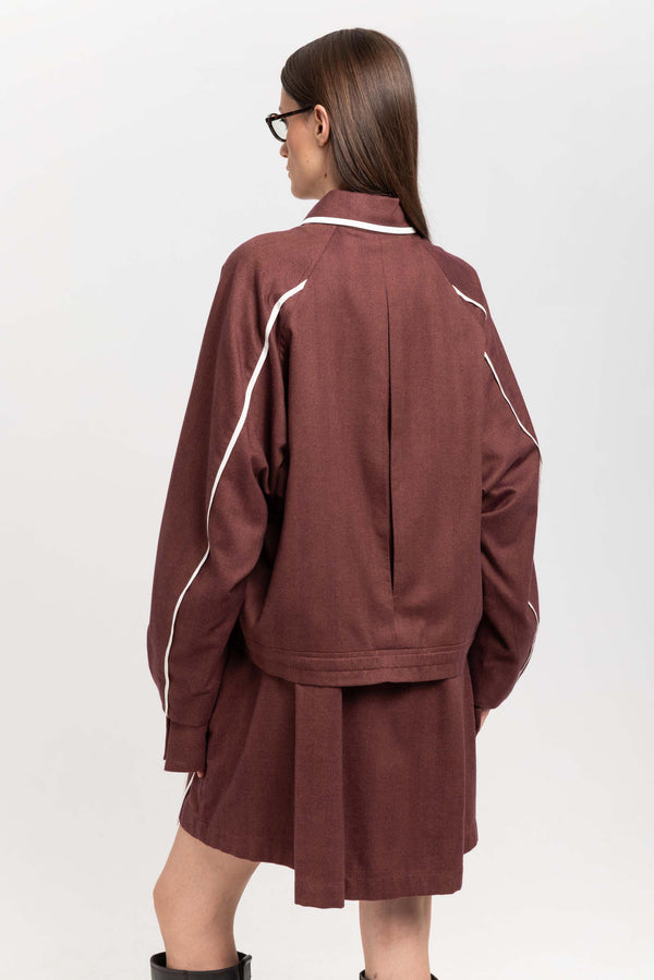 Nehera Burgundy Cotton Flannel Overshirt With Ties