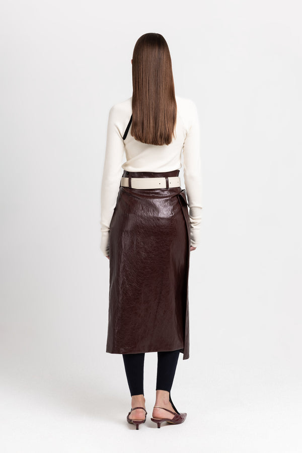Nehera Burgundy Faux Leather Pencil Skirt