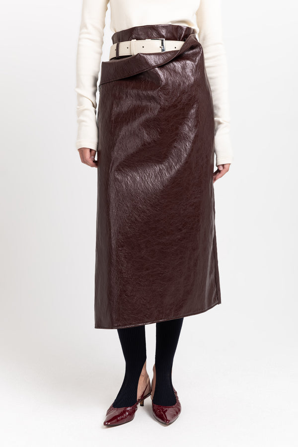Nehera Burgundy Faux Leather Pencil Skirt