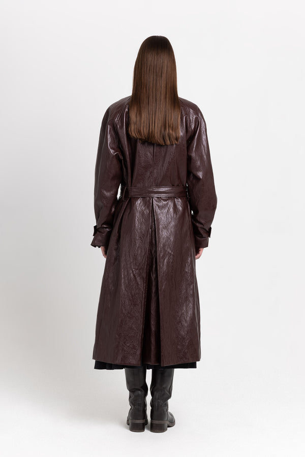 Nehera Burgundy Faux Leather Trench Coat