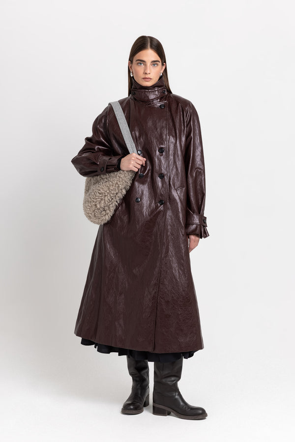 nehera Burgundy faux leather trench coat