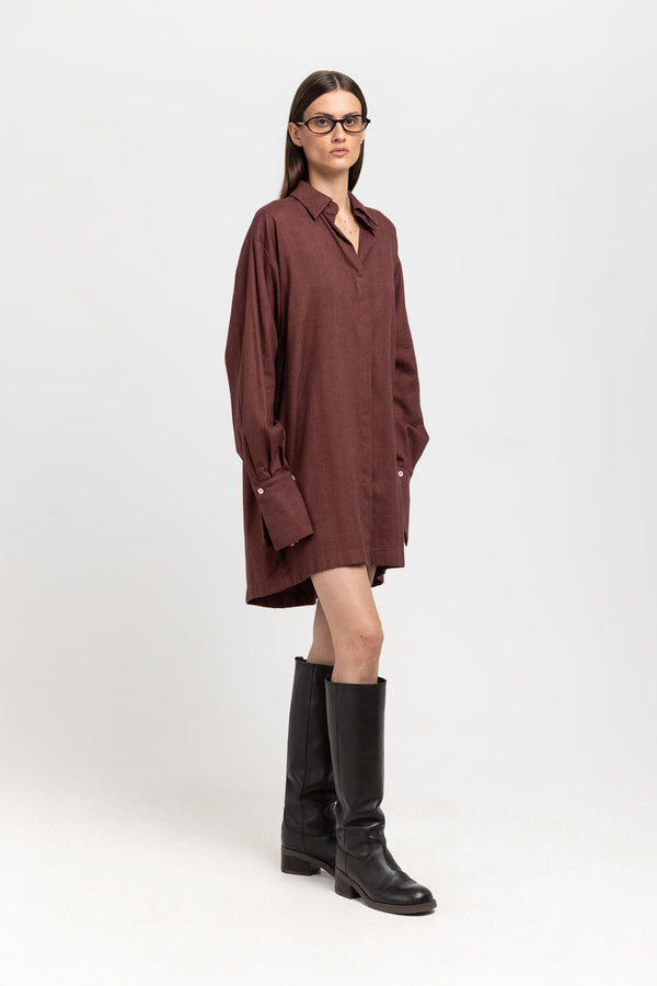 Nehera Burgundy Herringbone Flannel Dress
