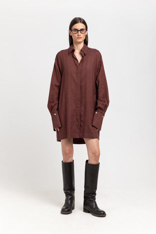 nehera Burgundy herringbone flannel dress