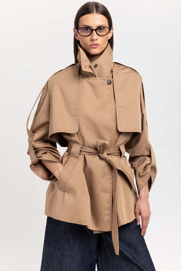 Nehera Camel Short Trench With Belt