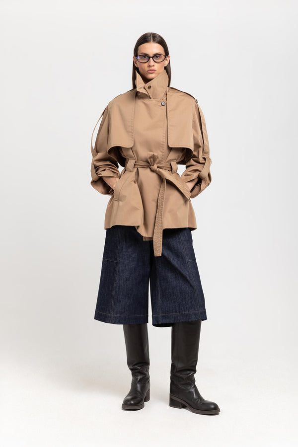 nehera Camel short trench with belt