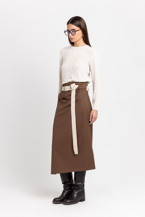 Nehera Caramel Herringbone Suiting Pencil Skirt