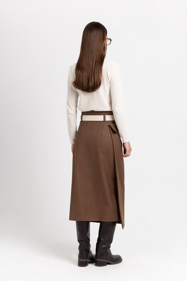 Nehera Caramel Herringbone Suiting Pencil Skirt