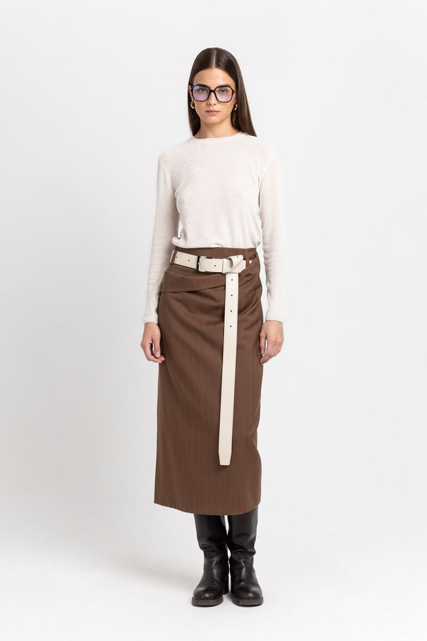 nehera Caramel herringbone suiting pencil skirt