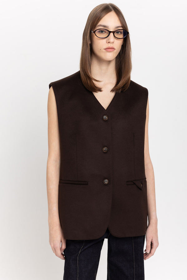 Nehera Chocolate Wool Cashmere Blend Tailored Vest