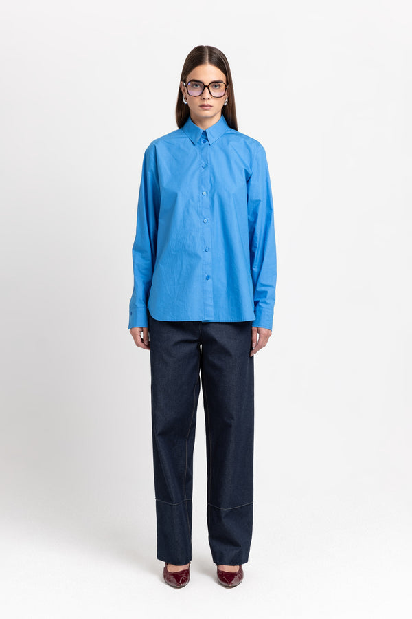 nehera Cobalt blue luxury poplin regular fit shirt