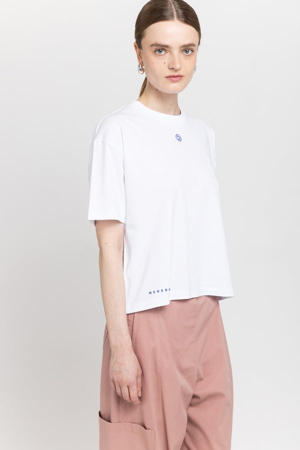 Nehera 'COPYLEFT' White Cotton Boxy Fit T-shirt